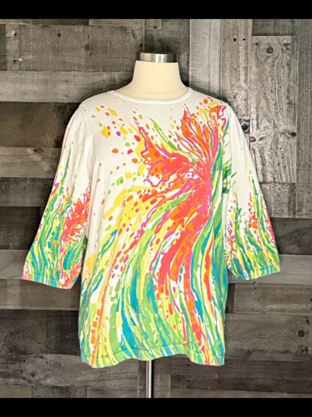 Bob Mackie rainbow floral top 2XLarge feminine garden party grannycore vacation